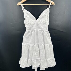 Bohemian romantic feminine white mini dress crochet top blanco nature coquette M